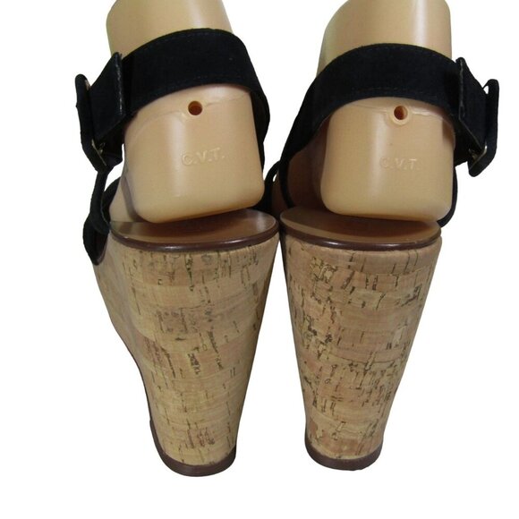 J. CREW PLATFORM Wedge Black Suede Leather Slingback Sandals Shoes Y2K ITALY 9 M - Picture 3 of 11